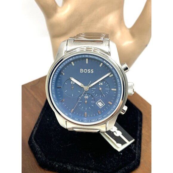 Hugo Boss Men's Watch 1514007 Quartz Chronograph Blue Dial Silver Steel 44mm - Picture 1 of 14